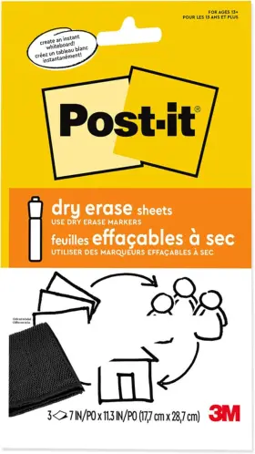 3m 445051843849 Post-it Dry Erase Sheets 7 In X 11.3 3 Sticks Securely And Removes