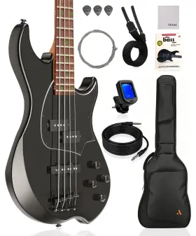 Aklot Pj4-bk Beginner Electric Bass Guitar Precision And Jazz Dual Pickup Roasted Maple Ne