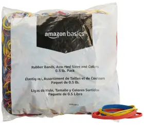 26543 Amazon Basics Assorted Size And Color Rubber Bands 0.5 Lb