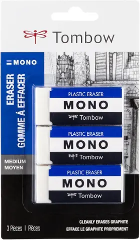 57324 American Tombow Inc 445013882893 Mono Eraser White Medium 3-pack. Cleanly Removes Marks Without D