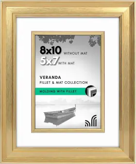 Pff0810gld57 Americanflat 8x10 Gold Picture Frame With Mat Shatter-resistant Glass Wall Or Tabletop