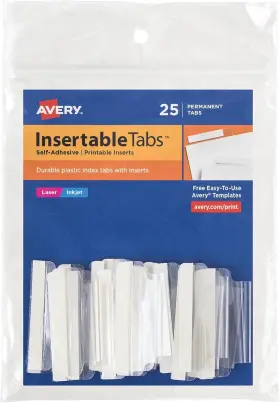 16241 Avery Insertable Self-adhesive Tabs With Printable Inserts 2 Inch Permanent Adhesi