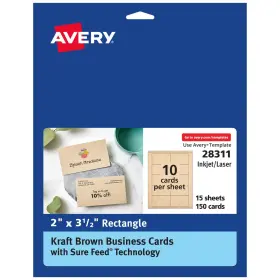 28311 Avery Business Cards Kraft Brown Laser Inkjet 150 Sure Feed Technology Printable