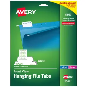 5567 Avery Printable Hanging File Folder Tabs 1/5 Cut White 90 Total