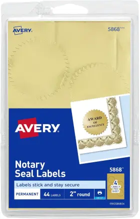 5868 Avery Notary Seal Labels 2 Inch Diameter Printable Gold Certificate Seals Inkjet