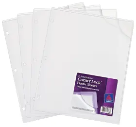 72269 Avery Corner Lock Plastic Sleeves For 3 Ring Binders Clear Pack Of 4
