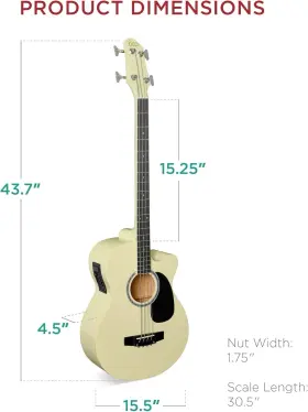 168552 Best Choice Products Acoustic-electric Bass Guitar 4-string Cream White Solid