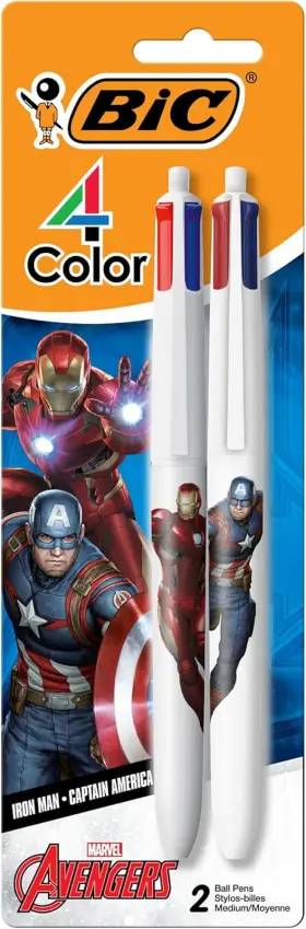 Bic 445054338397 4 Color Ballpoint Pens Marvel Avengers Wide Barrel 1.0mm 2 Pack