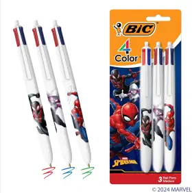 Bic 705353327841 4 Color Ballpoint Pens Spider-man Theme Medium Point Assorted Ink 3 Pack