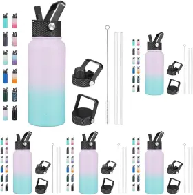 Bk32-6 Bjpkpk Insulated Water Bottles With Straw Lid 32oz Metal Large Bottle