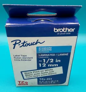 Brother 012502678946 - P-touch Tze-231 Black Print On White Laminated Label Tape 1/2in X 2