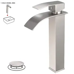 Bwe 810165130975 Waterfall Single Hole Handle Tall Bathroom Vessel Sink Faucet With Su