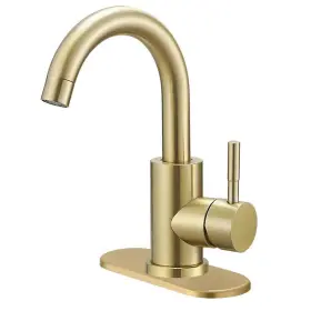 Bwe 810197190367 Single Hole Single-handle High Arc Bathroom Faucet With Swivel Spout In Brus