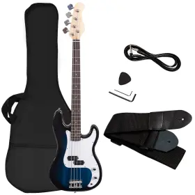 Us-2gf34526ls Costway Sonart Full Size Electric Bass Guitar 4 String With Strap Bag And Amp Cord Blue