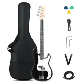 Us-2hcst11788 Costway 45.5 Inch Electric Bass Guitar With Double Pickups Open-gear Tuning Gig Bag Rope