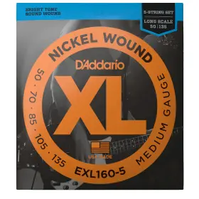 Exl1605 Daddario D Addario Medium Long Scale 5-string Bass Strings
