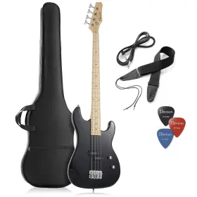 Davison Guitars 842364137530 4 String Electric Bass Guitar Black - Full Size Right Handed Beginne