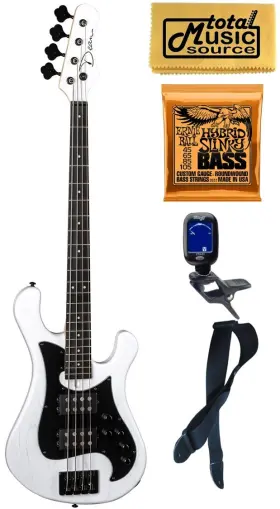 Dean 683609926447 Hillsboro Select White Satin 4 String Bass Guitar Bundle