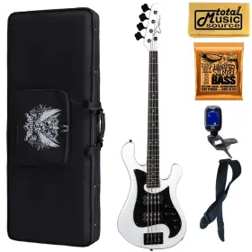 Dean 683609926461 Hillsboro Select White Satin 4 String Bass Guitar Light Weight Case Bundle