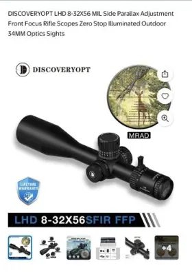 Discovery Optics 02558 Lhd 8-32x56 Moa Ffp 34mm Scope Zero Stop Illuminated Reticle