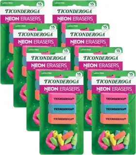 38931sp Dixon Ticonderoga 711181625905 Erasers Neon 15 Count Pack Of 8