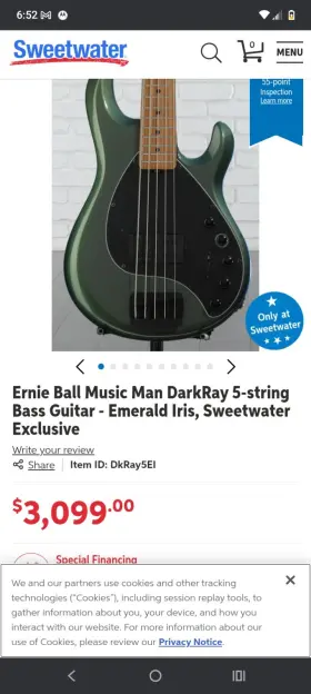Dkray5ei Ernie Ball Music Man Darkray 5-string Electric Bass Guitar Emerald Iris