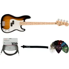 Fe0373902503k1 Fender Squier Sonic Bass Sunburst With Pick 10ft Cable Guitar Strap Kit
