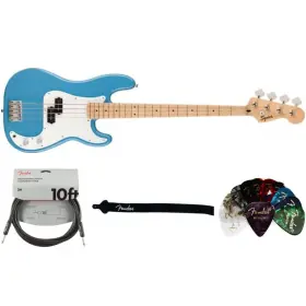 Fe0373902526k1 Fender Squier Sonic Bass California Blue With Pick 10ft Cable Guitar Strap Kit