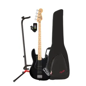 Fen0991802000 Fender K220 Standard Jazz Bass 4 String Right Hand Black Guitar With Bag Bundle