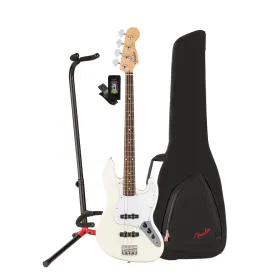 Fen0991802000 Fender K222 Standard Jazz Bass 4 String Olympic White Guitar And Gig Bag Bundle