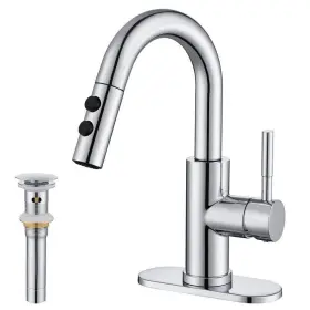 Gagalife 625294318527 Single Handle High Arc Bathroom Sink Faucet With Pull Out Sprayer And Pop Up Dra