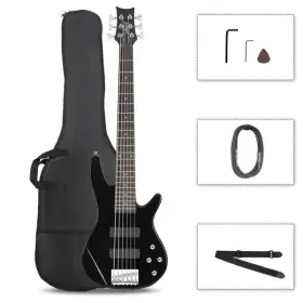 Glarry 629722701844 Full Size Gib 6 String H-h Pickup Electric Bass Guitar Black