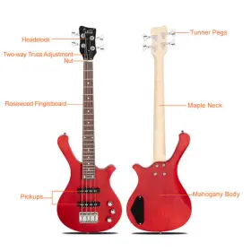 Gw101 Glarry 629722702292 36in Scale Electric Bass Guitar Suit With Mahogany Body Ss Pickups