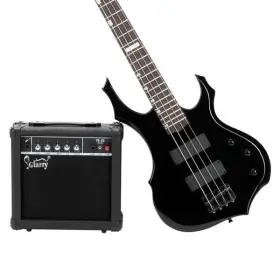 Glarry 629722702353 4string Burning Fire Enclosed H-h Pickup Electric Bass Guitar With Amplifier