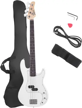 Glarry 705353792786 4-string Electric Bass Guitar Rosewood Basswood Fire Style White