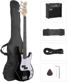 Glarry 726084154759 Full Size Electric Bass Guitar Beginner Kit 4 String With Amp Cable Str