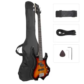 Glarry 810158427907 Electric Bass Guitar 4 Strings Buring Fire Style Full Size For Beginner Right