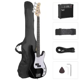 Glarry 810158427952 Full Size Bass Guitar Beginner Kit 4 String With Amp Cable Strap Bag And A