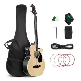 Glarry 810158428102 Full Size Acoustic Electric Bass Guitar Beginner Kit Cutaway 4 Strings Elect