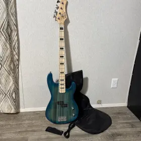 G45000200 Glarry Gp Electric Bass Guitar Without Pickguard Blue Used With Bag Case