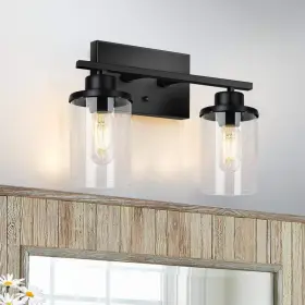 Goyeel 852325226807 Lunvera 14.61 Inch 2-light Black Farmhouse Bathroom Vanity Light With Clea