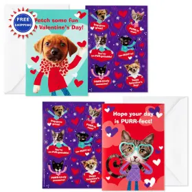 5etv1022 Hallmark Valentines Day Cards And Stickers For Kids School Puppies Kittens 24 Pack