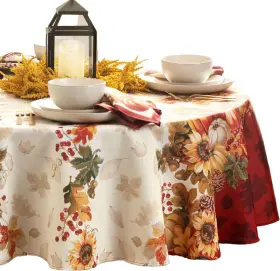 Home Fashions 026865944365 Swaying Leaves Bordered Fall Seasonal And Holiday 70 Inch Round
