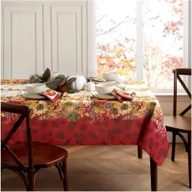 Home Fashions 026865985139 Swaying Leaves Bordered Fall Seasonal And Holiday Tablecloth 52 Inch