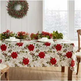 Home Fashions 194590117016 Christmas Poinsettia Grace Water- And Stain-resistant Vinyl Tablec