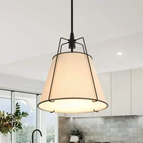 Huoku 614324388579 Haven Modern Farmhouse 15 Inch W 4-light Matte Black Frame Pendant Light With Beig