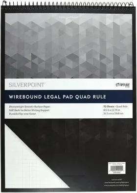 51070 Inc. Silverpoint Top Wire Pad Heavy Back Quadrille Rule 8.5 X 11.75 Inches 70 She