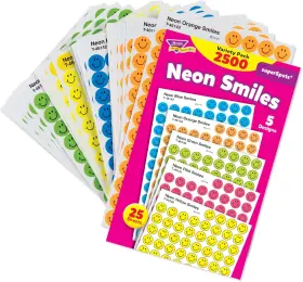 T1942  Inc. Neon Smiles Superspots Stickers Great On Homework Incentives Crafts And As