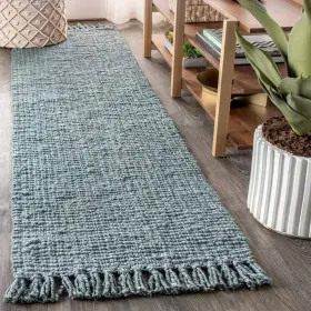 Jonathan Y 196868079651 Handwoven Jute Fringe Light Blue/gray Runner Rug 2x10 Pata Bohemia