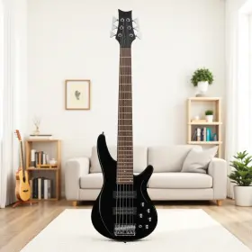 Jt-02356159 Juhomiee Ib 6-string Bass Guitar Set - Hh Pickups Basswood Body Maple Neck Black